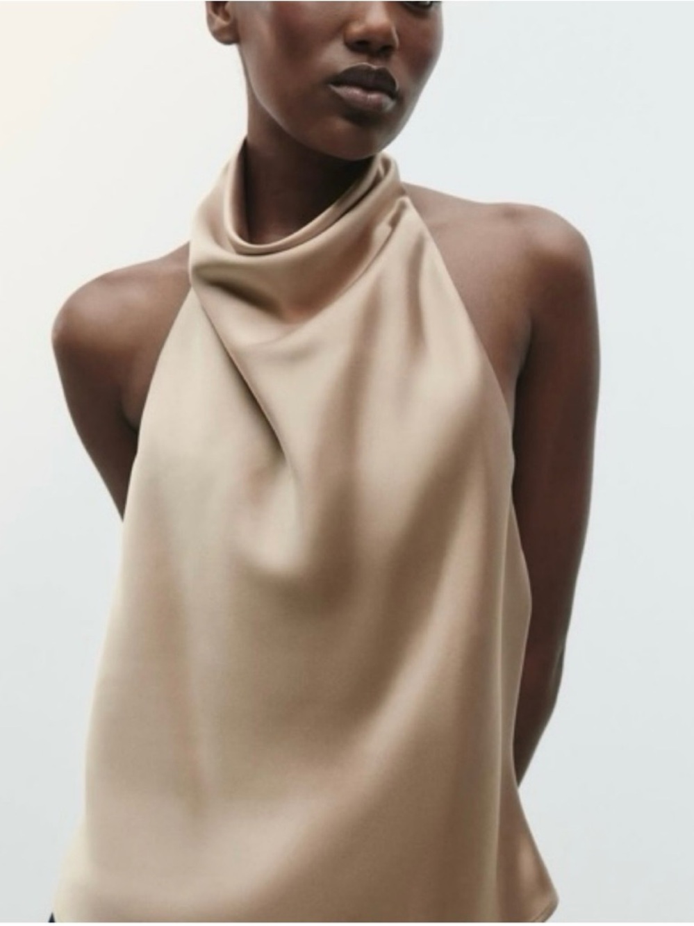 Zara Beige Satin Halter Top